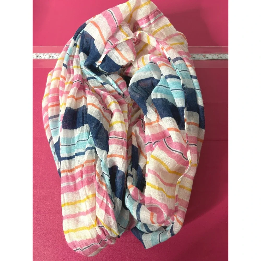 Womens Multicolor Striped Gauze Infinity Scarf OS Coastal Lightweight Boho-Chic